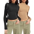 thumbnail image 1 of Zeagoo Womens 2 Packs Long Sleeve T-Shirts Mock Neck Turtleneck Slim Fitted Basic Crop Tops, 1 of 2
