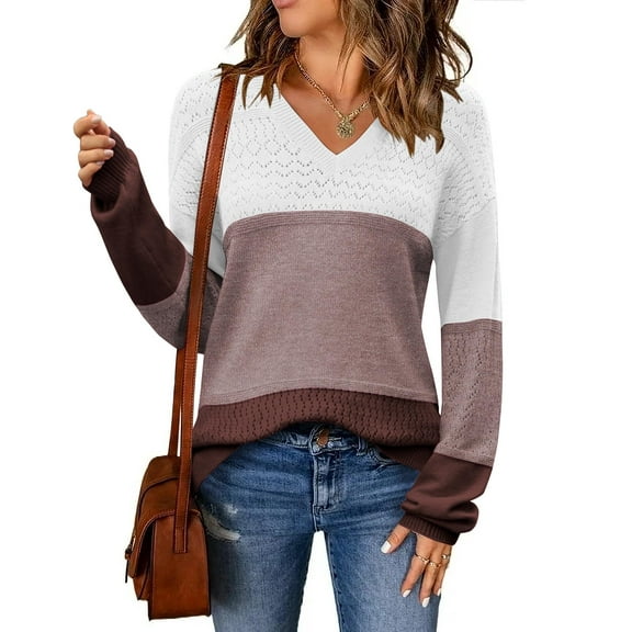 Zeagoo Womens 2025 Fall Pullover Sweaters Batwing Long Sleeve Ribbed Knitted Pullovers Crochetd V Neck Top