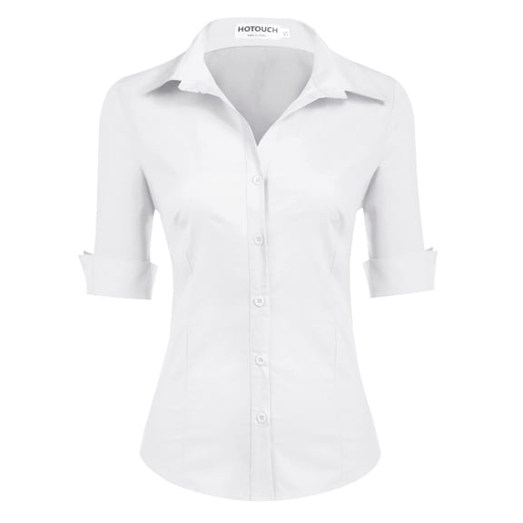 Zeagoo Womens 3/4 Sleeve Collared Button Down Shirt Summer Cotton Slim Fit Work Dress Shirts Office Formal Blouse