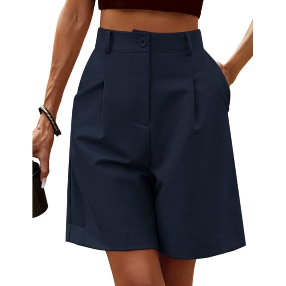 Zeagoo Womens Bermuda Shorts Casual Back Elastic Waist Wide Leg Shorts Knee Length Cargo with Pockets
