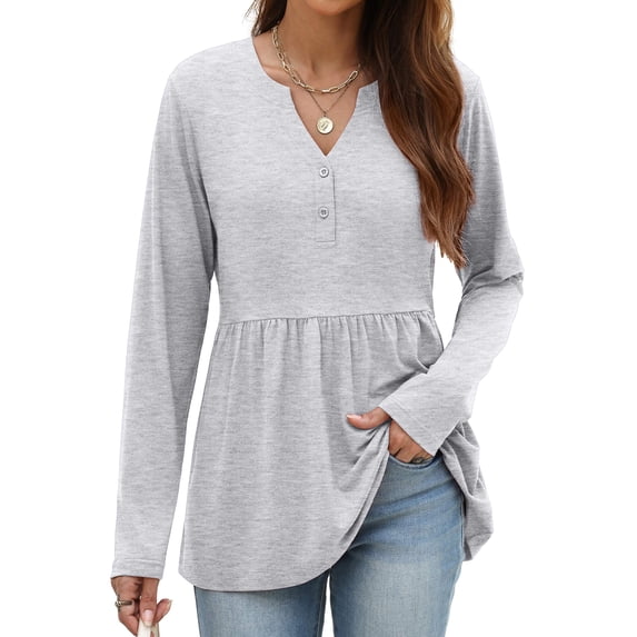 Zeagoo Womens Blouses 3/4 Sleeve Pemplu V Neck Henley Shirts Dressy Casual Tops Fall Trendy Clothes