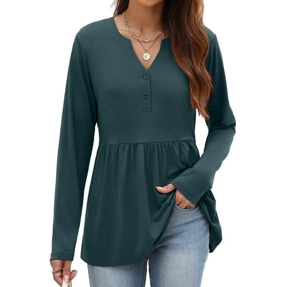 Zeagoo Womens Blouses 3/4 Sleeve Pemplu V Neck Henley Shirts Dressy Casual Tops Fall Trendy Clothes