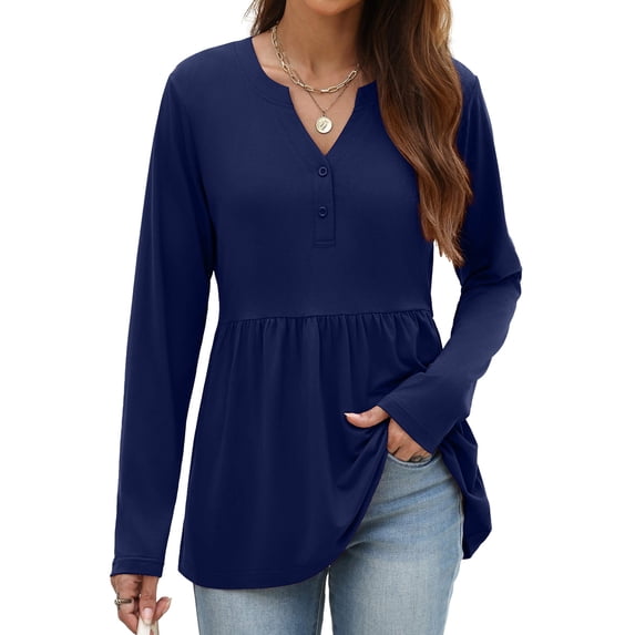 Zeagoo Womens Blouses 3/4 Sleeve Pemplu V Neck Henley Shirts Dressy Casual Tops Fall Trendy Clothes