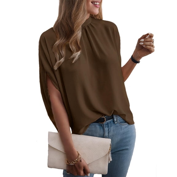 Zeagoo Womens Blouses Dressy Casual Mock Neck Batwing Sleeve Tops Loose Fit Tie Back Summer Tunic Tops