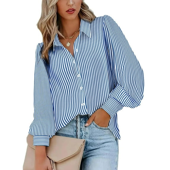 Zeagoo Womens Blouses Dressy Casual Spring Stripe Long Sleeve Shirts Button Down Tops Fashion