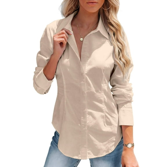 Zeagoo Womens Button Down Shirt Long Sleeve Button up Dress Shirts Collared Solid Business Slim Fitting Work Blouse