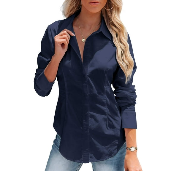 Zeagoo Womens Button Down Shirt Long Sleeve Button up Dress Shirts Collared Solid Business Slim Fitting Work Blouse