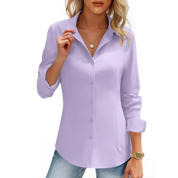 Zeagoo Womens Button Down Shirt Long Sleeve Button up Dress Shirts Collared Solid Business Slim Fitting Work Blouse