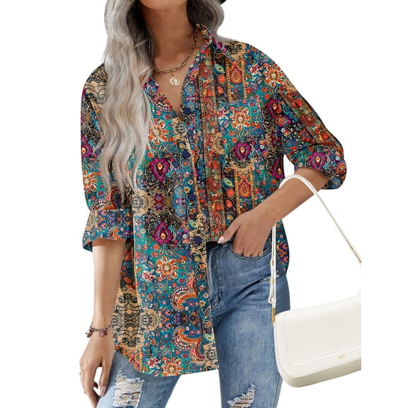 Zeagoo Womens Button Up Shirt Loose Drop Shoulder Blouses Long Sleeve Soft Office Dress Collar Shirt with Pockets