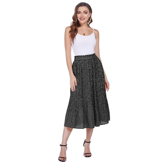 Zeagoo Womens Casual Boho Skirt Polka Dot High Waist Pleated A-Line Swing Midi Skirts with Pockets