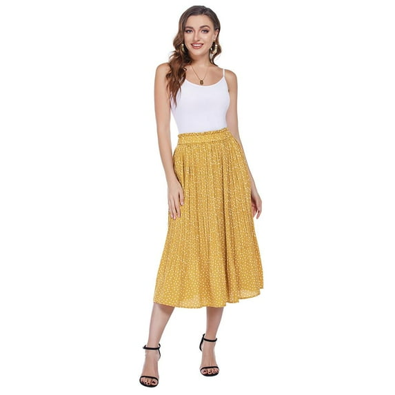 Zeagoo Womens Casual Boho Skirt Polka Dot High Waist Pleated A-Line Swing Midi Skirts with Pockets