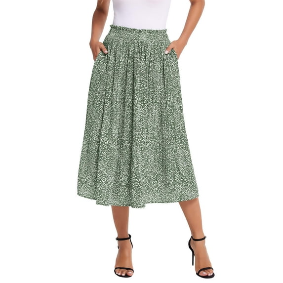 Zeagoo Womens Casual Boho Skirt Polka Dot High Waist Pleated A-Line Swing Midi Skirts with Pockets