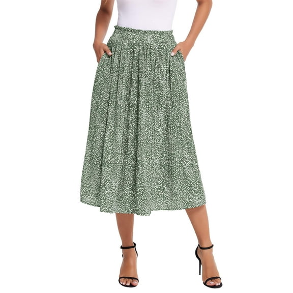 Zeagoo Womens Casual Boho Skirt Polka Dot High Waist Pleated A-Line Swing Midi Skirts with Pockets