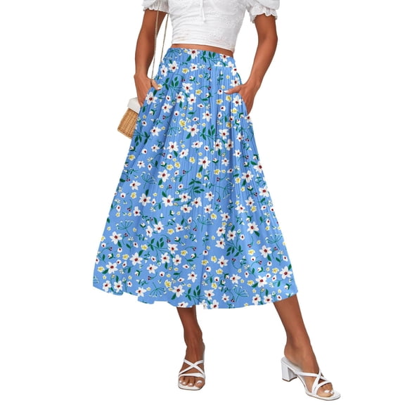 Zeagoo Womens Casual Boho Skirt Polka Dot High Waist Pleated A-Line Swing Midi Skirts with Pockets