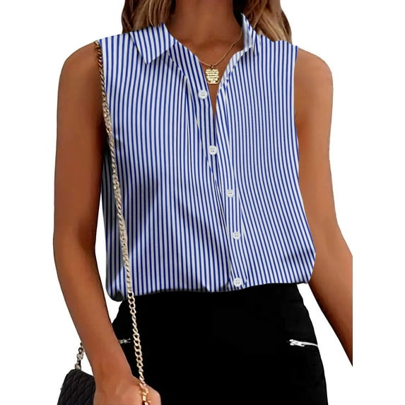 Zeagoo Womens Casual Sleeveless Button Down Shirts Office Blouses Loose V Neck Tank Tops for Spring Summer