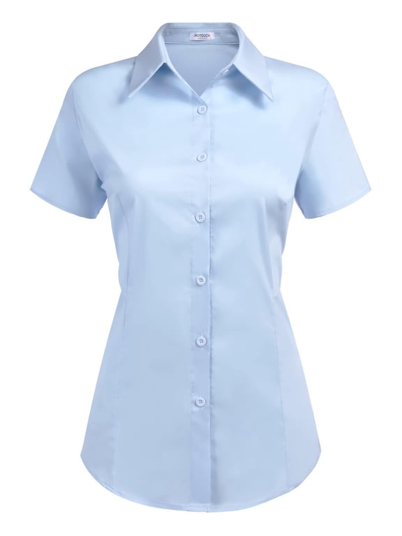 Womens Cotton Button Down Fitted Button Up Server Uniform Shirt