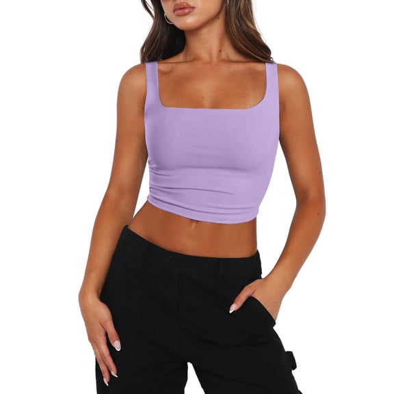 Zeagoo Womens Cropped Tank Tops 2026 Summer Square Neck Double Layer Slim Fitted Y2k Crop Top