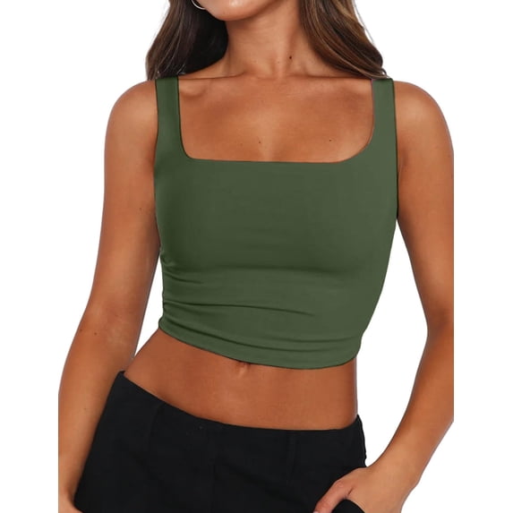 Zeagoo Womens Cropped Tank Tops 2026 Summer Square Neck Double Layer Slim Fitted Y2k Crop Top