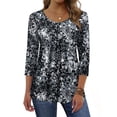 thumbnail image 1 of Zeagoo Womens Fall Fashion 2025 3/4 Sleeve Round Neck Floral Ink Dot Tops Pleated Business Work Shirts, 1 of 7