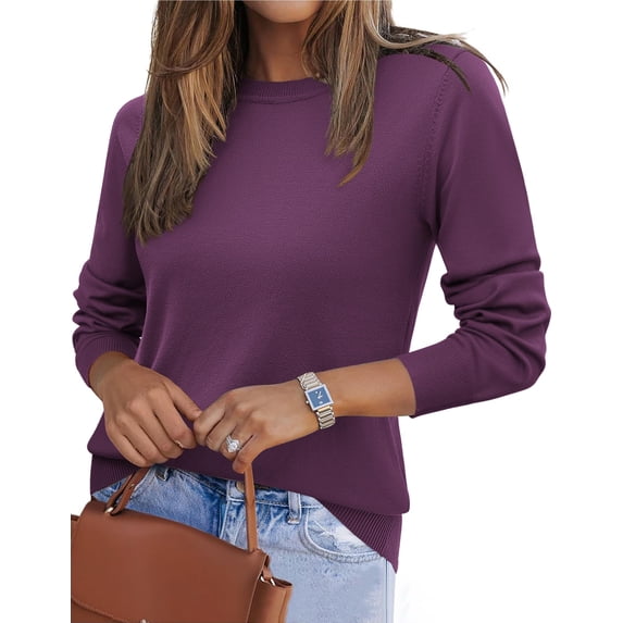Zeagoo Womens Fall Sweaters Long Sleeve Tops Classic Crew Neck Pullover Sweaters Loose Dressy Blue Basic Tops