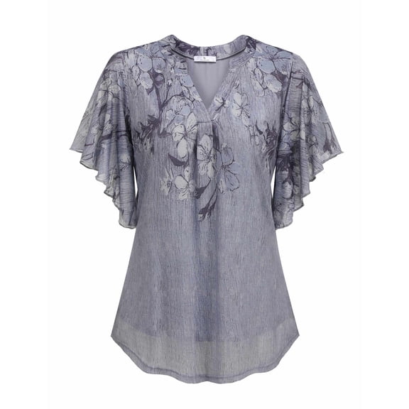 Zeagoo Womens Flowy Tunics Tops Short Sleeve V Neck Printed Blouses Double Layers Mesh Tops