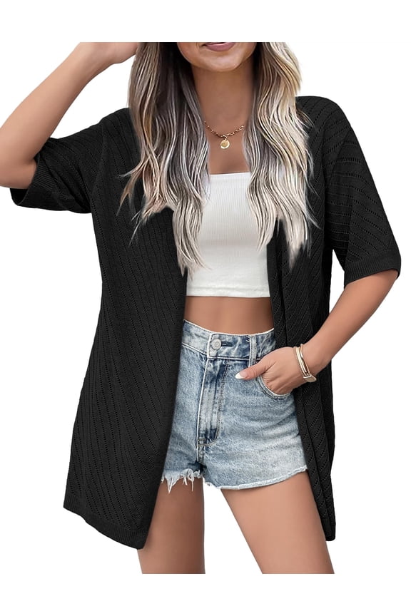 Womens Kimonos for Summer 3/4 Sleeve Crochet Cardigan Sweaters Lightweight Knit Cover