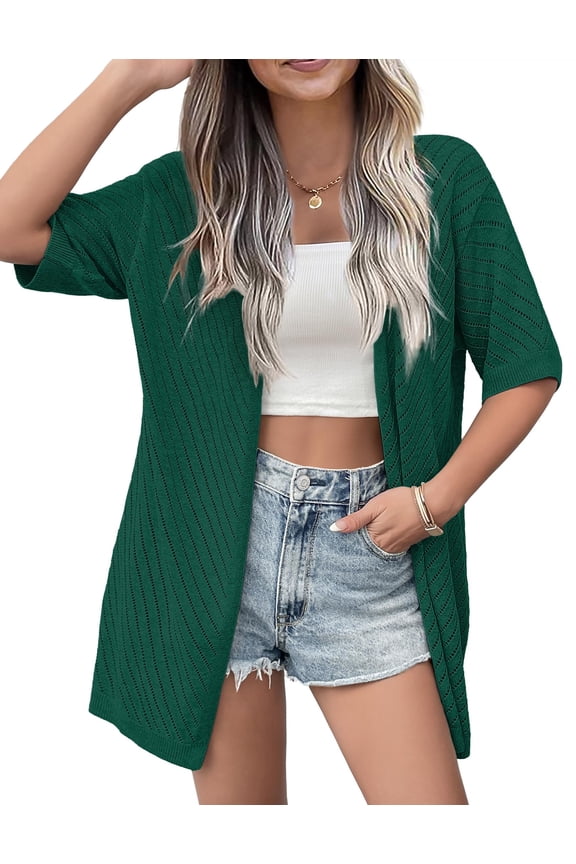 Womens Kimonos for Summer 3/4 Sleeve Crochet Cardigan Sweaters Lightweight Knit Cover