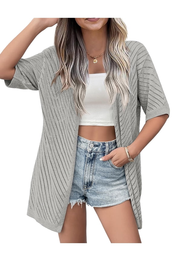 Womens Kimonos for Summer 3/4 Sleeve Crochet Cardigan Sweaters Lightweight Knit Cover
