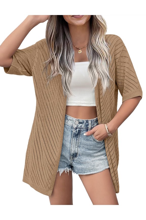 Womens Kimonos for Summer 3/4 Sleeve Crochet Cardigan Sweaters Lightweight Knit Cover