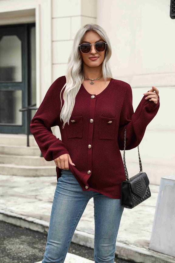 Womens Knit Cardigan Sweaters Button Down Shirts Long Sleeve Crew Neck Ribbed Knit Blouse Open Front Work Tops