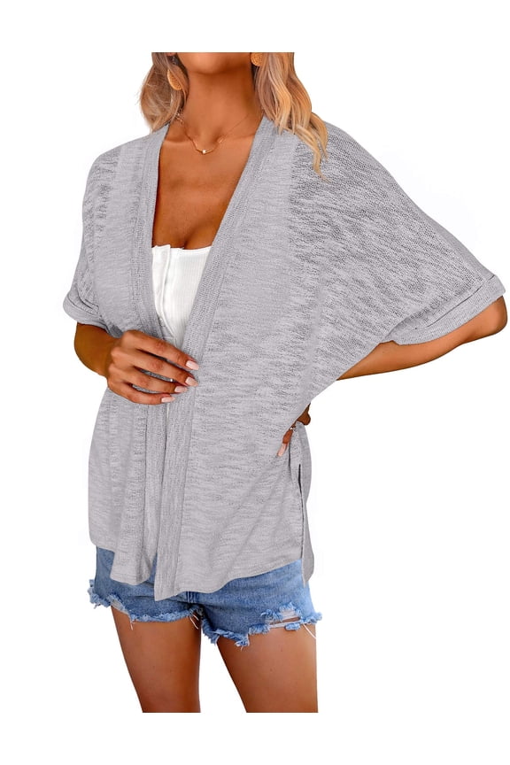 Womens Lightweight Cardigan Short Sleeve Cardigans Open Front Beach Coverup