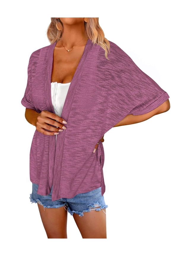 Womens Lightweight Cardigan Short Sleeve Cardigans Open Front Beach Coverup