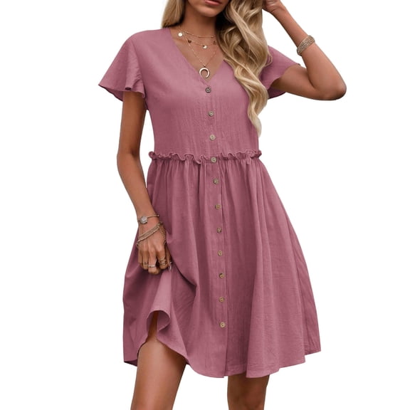 Zeagoo Womens Midi Casual Summer T Shirt Dresses Short Sleeve Button Down Dress With Pockets