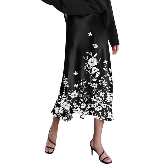 Zeagoo Womens Midi Skirt High Waisted Satin Dress Zipper Elegant Work Skirts