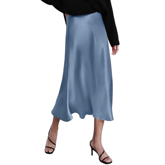 Zeagoo Womens Midi Skirt High Waisted Satin Dress Zipper Elegant Work Skirts