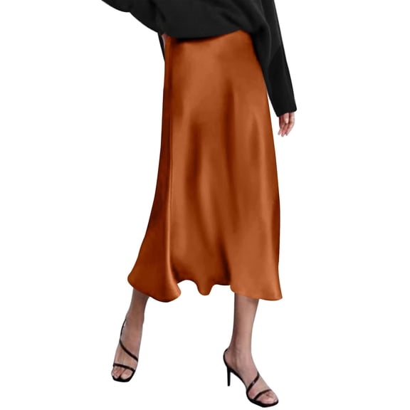 Zeagoo Womens Midi Skirt High Waisted Satin Dress Zipper Elegant Work Skirts