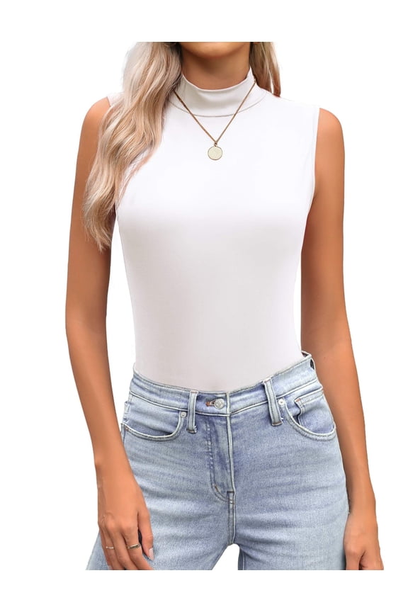 Womens Mock Neck Tank Tops Slim Fitted Turtleneck Sleeveless Top Stretchy Basic Casual Layer Tee Shirts
