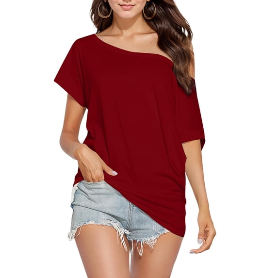 Zeagoo Womens Off Shoulder T-Shirts Lightweight Short Sleeves Chic Tops Casual Summer Wear