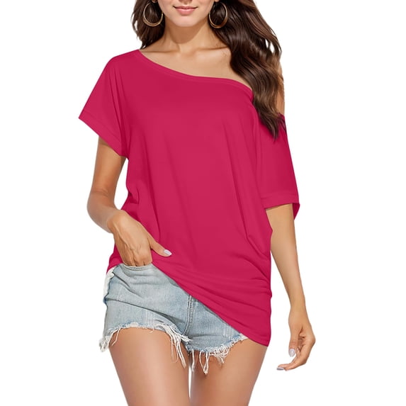 Zeagoo Womens Off Shoulder T-Shirts Lightweight Short Sleeves Chic Tops Casual Summer Wear