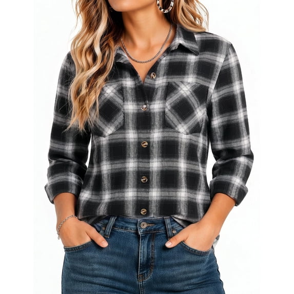 Zeagoo Womens Plaid Flannel Shirts Long Sleeve Button Down Blouse Cotton Fall Tops