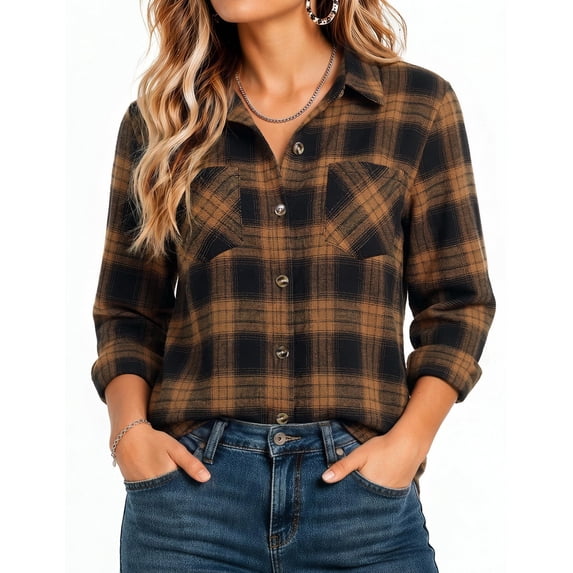 Zeagoo Womens Plaid Flannel Shirts Long Sleeve Button Down Blouse Cotton Fall Tops
