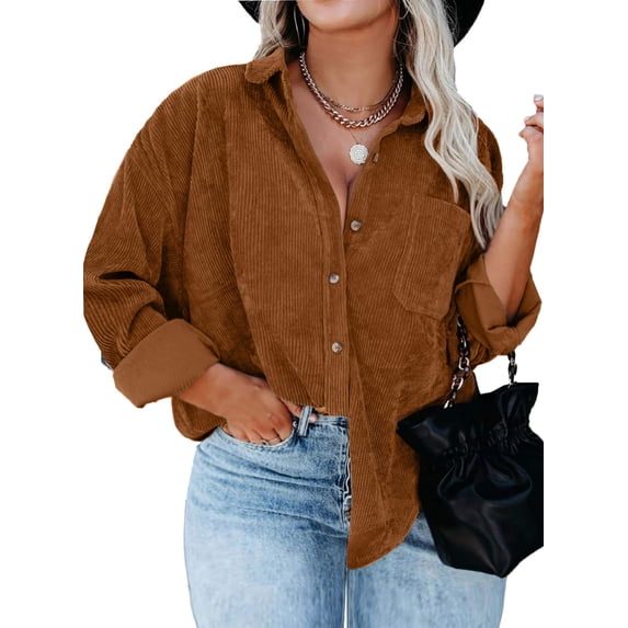 Zeagoo Womens Plus Size Corduroy Button Down Shirts Long Sleeve Oversized Fall Blouses Tops Casual