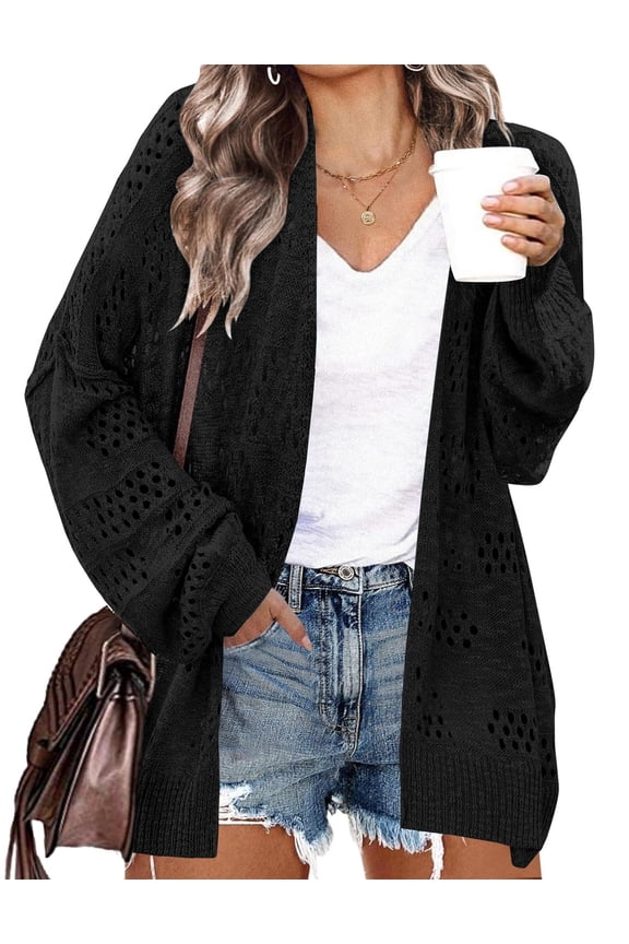 Womens Plus Size Crochet Cardigan Kimonos Boho Long Sleeve Oversized Summer Open Front Knitted Sweater