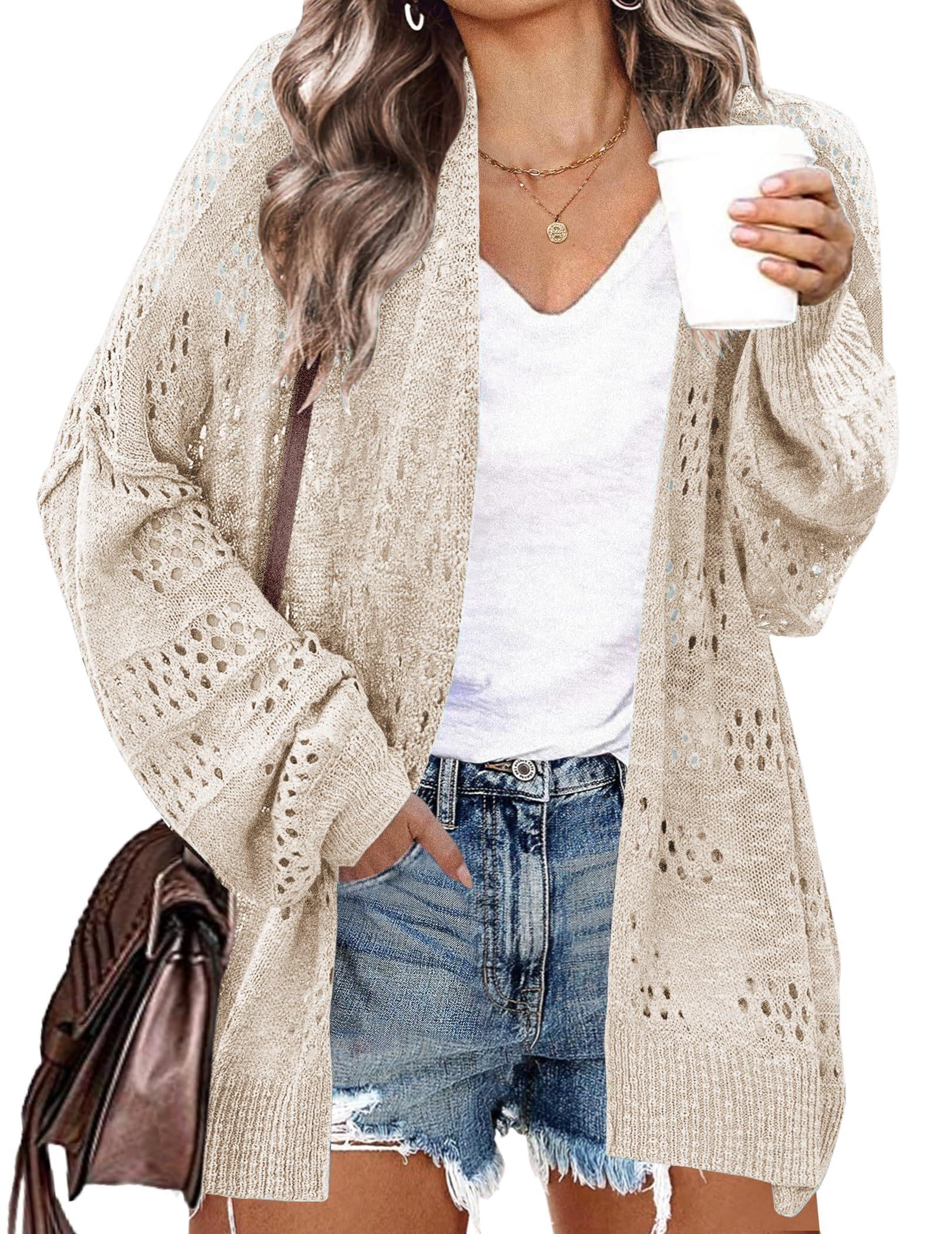 Zeagoo Womens Plus Size Crochet Cardigan Kimonos Boho Long Sleeve