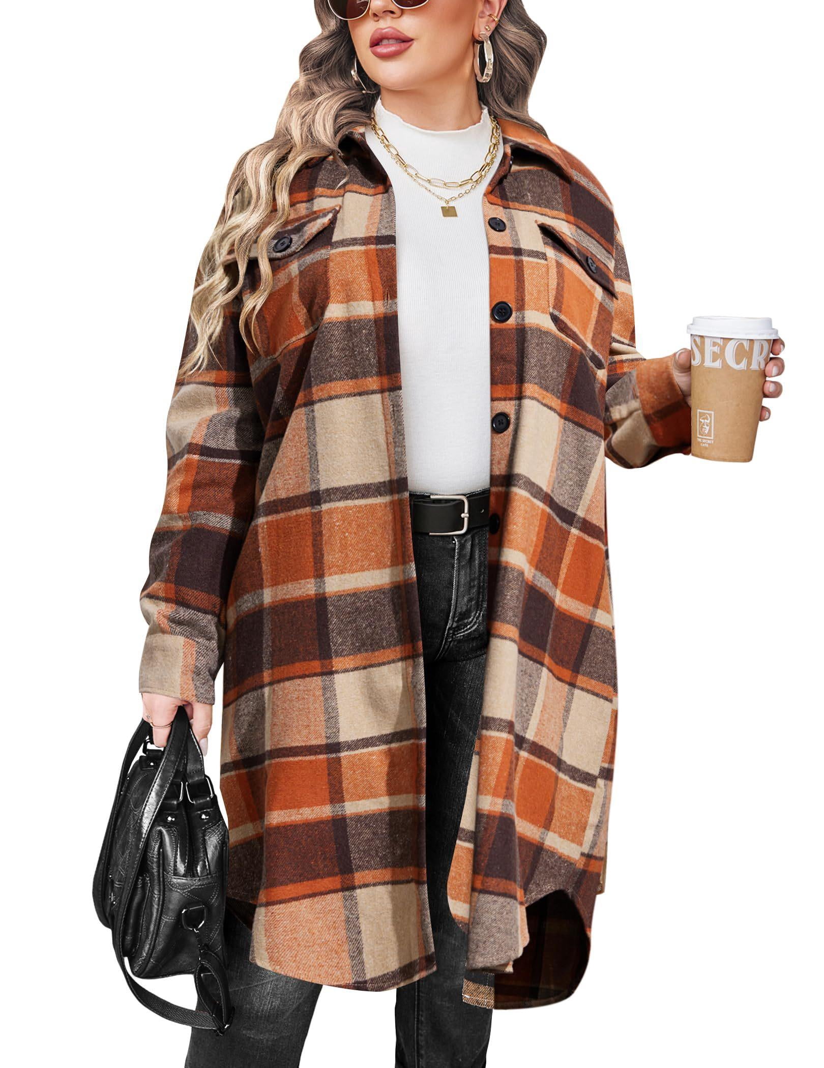 Zeagoo Womens Plus Size Flannel Plaid Button Down Shirts Long Sleeve ...