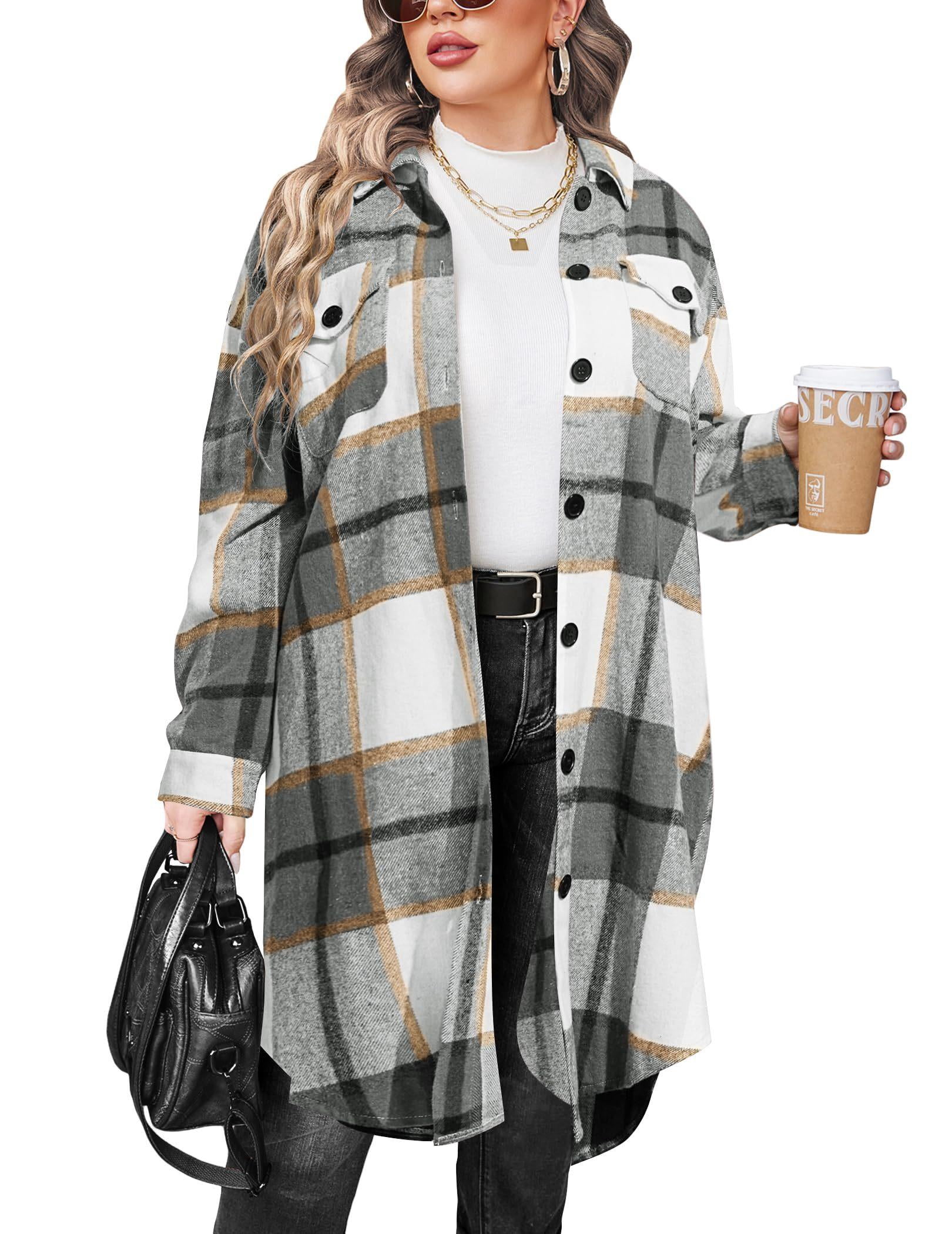 Zeagoo Womens Plus Size Flannel Plaid Button Down Shirts Long Sleeve ...