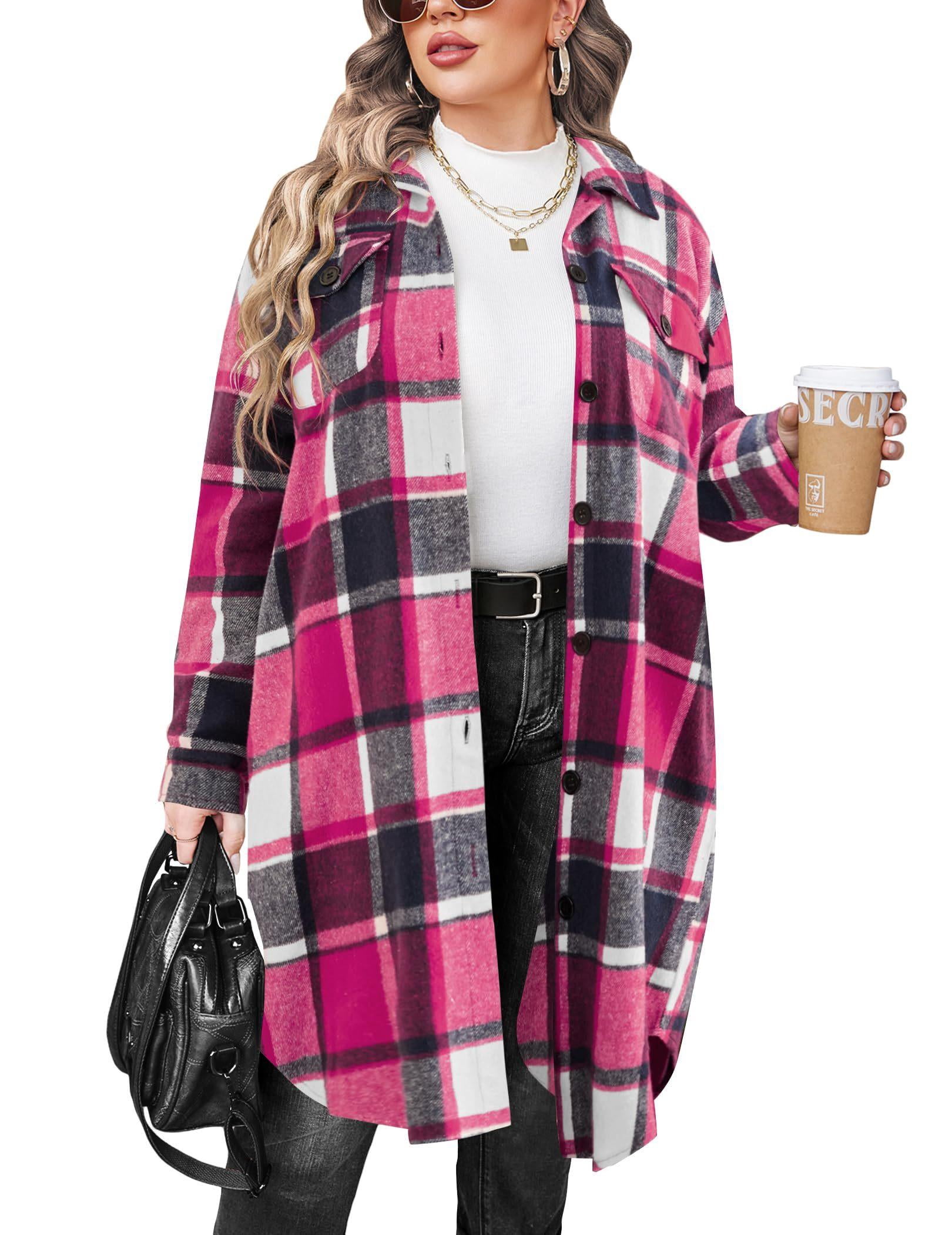 Zeagoo Womens Plus Size Flannel Plaid Button Down Shirts Long Sleeve ...