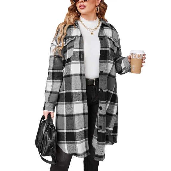 Zeagoo Womens Plus Size Flannel Plaid Button Down Shirts Long Sleeve ...