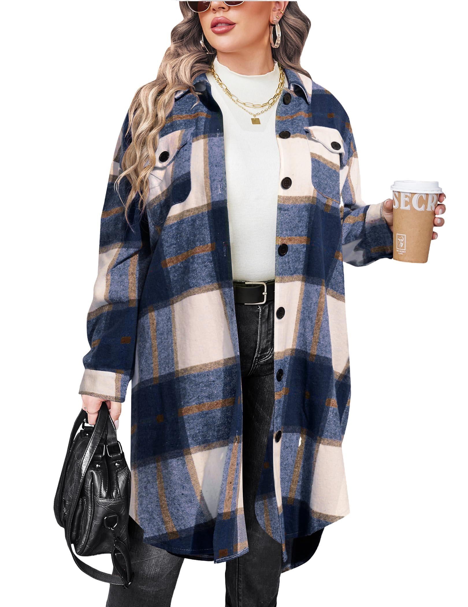 Zeagoo Womens Plus Size Flannel Plaid Button Down Shirts Long Sleeve ...