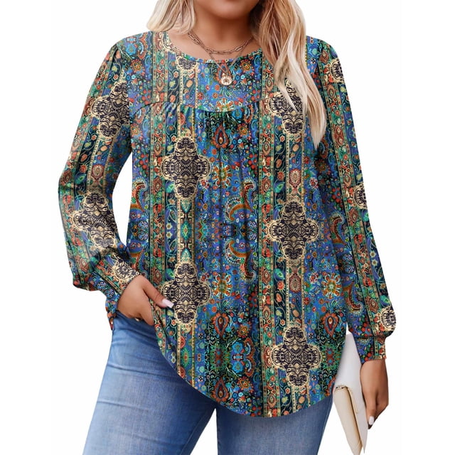 Zeagoo Womens Plus Size Tops Long Sleeve T-Shirts Crew Neck Flowy Tunic Fall Casual Loose Blouse
